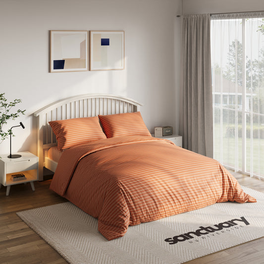 Duvet Cover set – Hotel Quality – Satin striped – Double – 200 x 220 + 2x 60 x 70 – Oranje